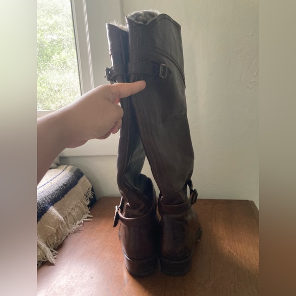 *Defect* Frye 9M Dorado Lug Riding Boots Brown w/ Rabbit Fur - Picture 3 of 15